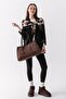 Hazel Bitter Brown Soft Suede Textured Large Size Wide Volume Women's Tote Shoulder Bag - 4