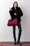Hazel Burgundy Soft Suede Textured Large Size Wide Volume Women's Tote Shoulder Bag - 2