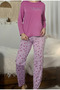 Women's Crew Neck Milan Fabric Printed 100% Cotton Pajama Set - 5