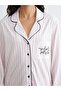 Ecru Shirt Collar Embroidered Women's Pajama Set (S6) - 3