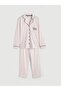 Ecru Shirt Collar Embroidered Women's Pajama Set (S6) - 5