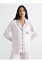Ecru Shirt Collar Embroidered Women's Pajama Set (S6) - 2