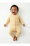 Unisex Baby Beige Corded Cotton Long Sleeve Jumpsuit with Front Snap Fasteners - 5