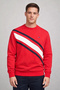 Mens Red Regular Fit Banner Stripe Cotton Fleece Sweatshirt