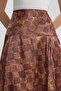 High Waist Brown Gold Checkered Patterned Pleated Midi Skirt 4084 - 8
