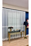 2672 Striped Modern Living Room Curtain 1/3 Dense Pleated Tulle Curtain (Ecru) - 4