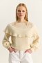 Women's Cream Ruffled Openwork Detailed Balloon Sleeve Ribbed Soft Knitwear Sweater 20251111 - 4