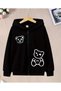 Teddy Bear Printed Hooded Zippered Black Cardigan