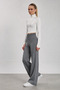 Women's Gray High Waist Stretchy Knitwear Wide Leg Palazzo Trousers - 2
