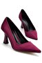 Women's Burgundy Satin Pointed Toe Thin Heeled Stiletto - 2