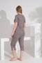 Angelique Bamboo Fabric Short Sleeve Lace and Button Detailed Floral Patterned Women's Capri Suit 22312-313 - 5