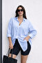 Women's Blue Striped Oversize Long Sleeve Shirt
