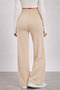 Women's Beige High Waist Stretchy Knitwear Wide Leg Palazzo Trousers - 5