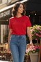 Women's Heart Embroidered 100% Cotton Crew Neck Basic T-Shirt - 6
