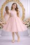 Girl's Powder Pink Ruffle Sleeve Satin Dress with Pearls Graduation Birthday Evening Dress