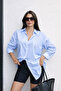 Women's Blue Striped Oversize Long Sleeve Shirt - 4