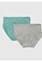 Girl's grey-turquoise solid color and patterned hipster cut 2-pack panties set - 2