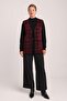 Women's Black Burgundy Plaid Patterned Knitwear Vest with Pockets - 4