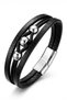 Men's Leather Bracelet with Steel Three-Ball Detail and Magnetic Lock, Black Bukez Leather Bracelet - 4