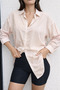 Women's Brown Striped Oversize Long Sleeve Shirt - 4