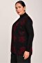 Women's Black Burgundy Floral Patterned Pocketed Buttoned Knitted Mother's Vest - 2