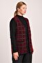 Women's Black Burgundy Plaid Patterned Knitwear Vest with Pockets - 2