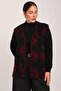 Women's Black Burgundy Floral Patterned Pocketed Buttoned Knitted Mother's Vest