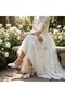Daisy Tulle Flower and Stone Detailed Short Wide Heeled Shoes