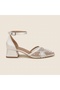 Daisy Tulle Flower and Stone Detailed Short Wide Heeled Shoes - 2