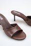 Women's Thin Heeled Slippers Brown Skin Round Toe - Casual Office and Nighttime Elegance