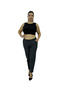 Plus Size Cashmere Elastic High Waist Tapered Leg Zipper Stone Detailed Women's Trousers