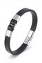 Men's Leather Bracelet Black Bukez Leather Bracelet with Steel Ring Detail - 4