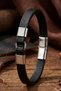 Men's Leather Bracelet Black Bukez Leather Bracelet with Steel Ring Detail