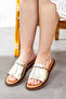 Women's Genuine Leather Extra Comfortable Flat Slippers with Stone Accessories - 4
