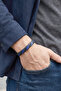 Men's Leather Bracelet with Magnetic Lock Black Navy Blue Wrapped Leather Bracelet - 2
