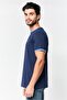 Men Crew Neck Short Sleeve Brand Logo T-Shirt, Navy - 3