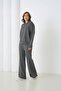 Women's Black Polo Neck Sweater Pants Knitwear Top and Bottom Set