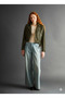 New Season Oversize Women's Khaki Biker Leather Jacket - 3