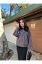 Women's Brown Patterned Short Cashmere Jacket with Fur Collar and Pockets - 2