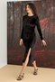 Long Sleeve Velvet Dress with Slit Detail - Ssssss8698-5283 - 2