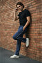 2-Piece Set Men's Full-Length Baggy Sweatpants – 2-Thread Fabric, Elastic Waistband, Wide Leg, Black | Navy - 6