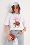 Women's Print Detailed Crew Neck Oversize T-Shirt - 260062