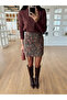 Burgundy-Black Patterned Mini Skirt - 251151