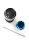 Navy Blue Dark Gray Beige Patterned Steel Thermos with Straw and Direct Drinking Feature 800 ml 38553 - 8