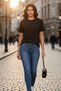 Women's Black/White 100% Cotton Stone T-Shirt Premium Stone Detailed Basic Tshirt - 5