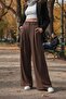 Double Pleated High Waist Coffee Palazzo Trousers - 2