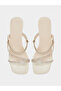 Women Beige Rhinestone Block Heel Sandals - 5