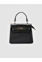 Genuine Leather Black Women's Bag with Lock Detail and Strap