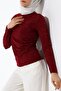 Star Dust Sandy Half Turtleneck Side Gathered Long Sleeve Women's Blouse - 5