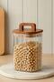 Acacia Lid Borosilicate Glass Jar |   Square Storage Container / Food Box - 2